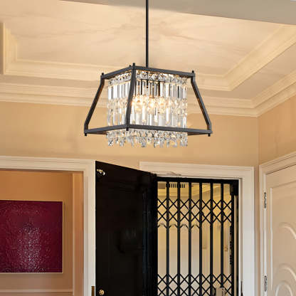 Trapezoidal Black Metallic Crystal Dining Chandelier