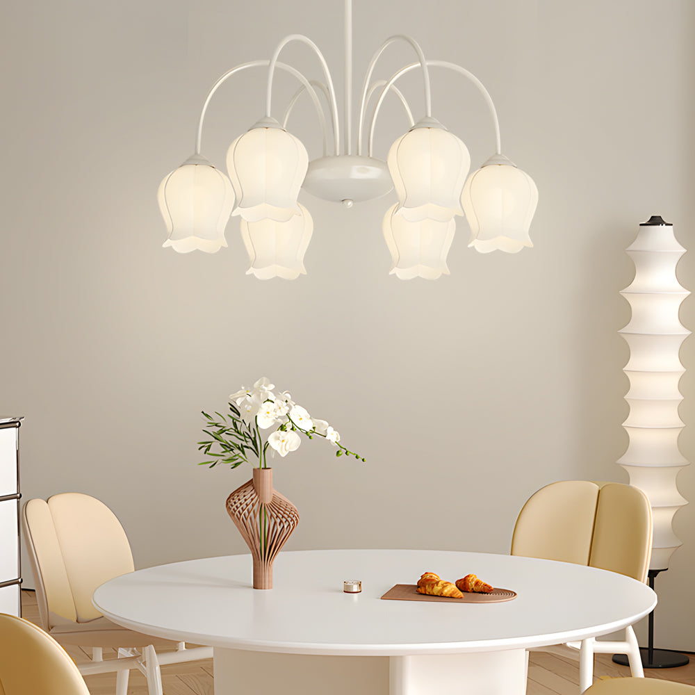 6-Head Bell Orchid Flower Glass French Chandelier