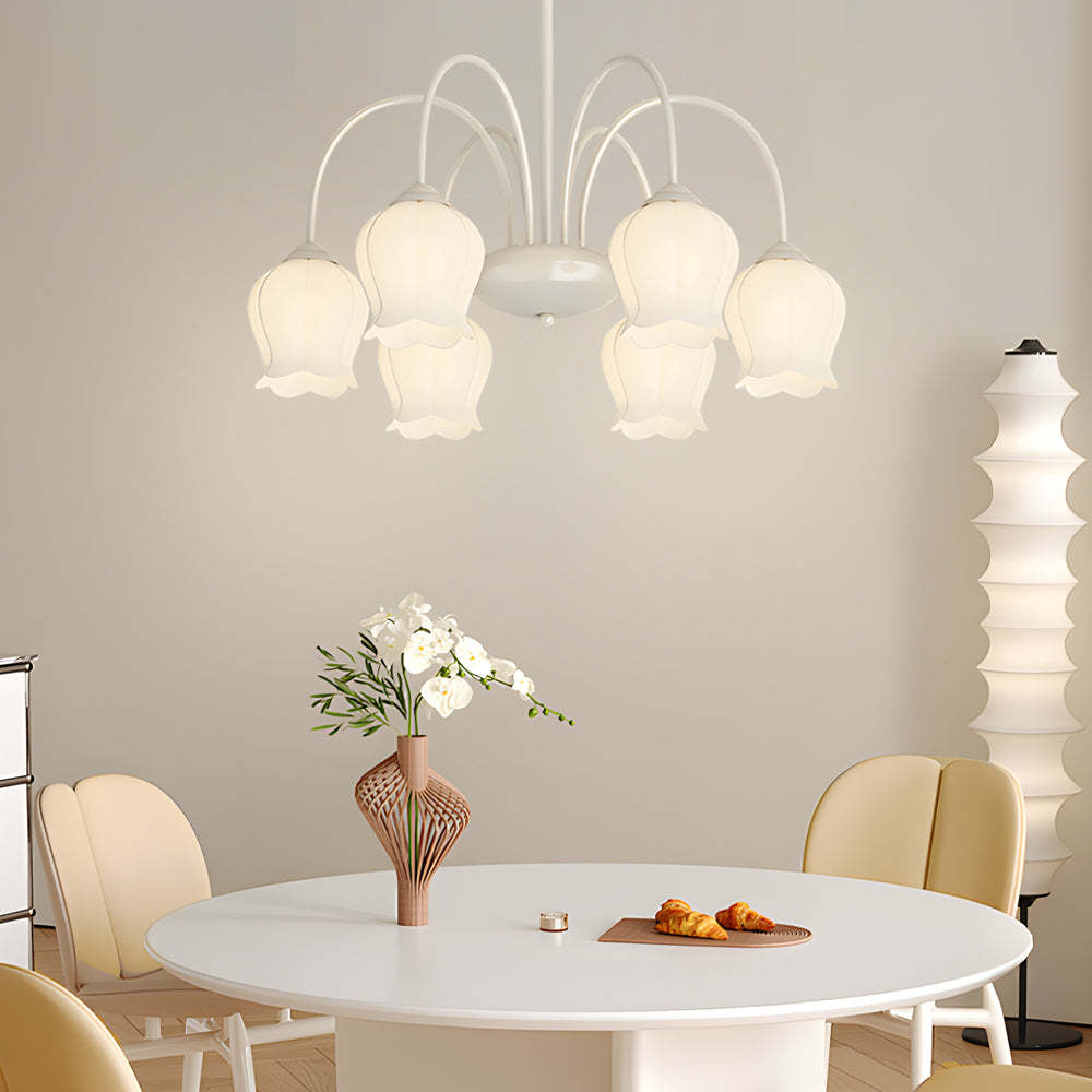 6-Head Bell Orchid Flower Glass French Chandelier