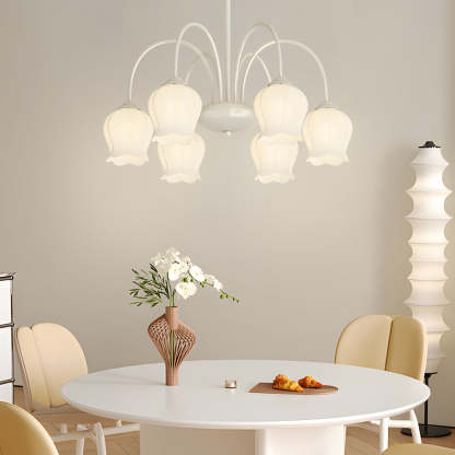 6-Head Bell Orchid Flower Glass French Chandelier