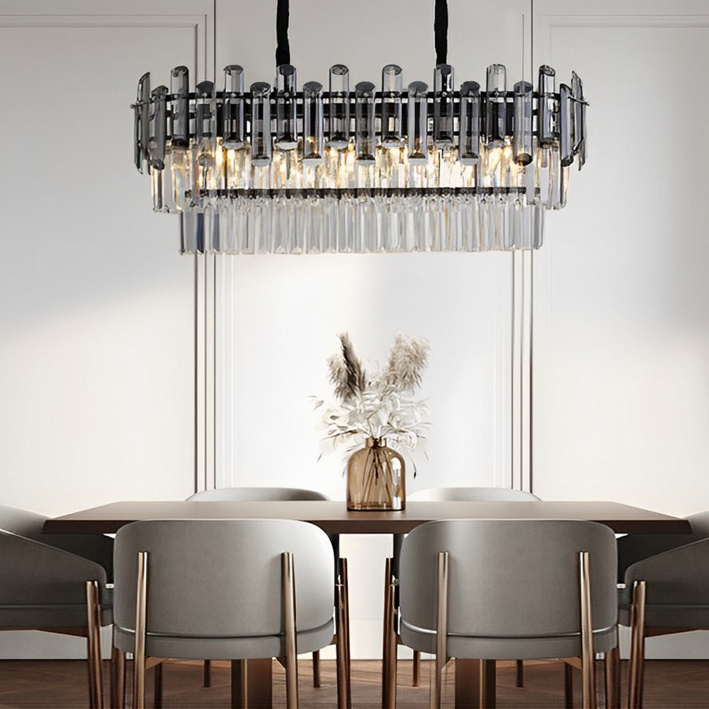 Long Rectangular Three Step Dimming LED Crystal Postmodern Chandelier-Lighom