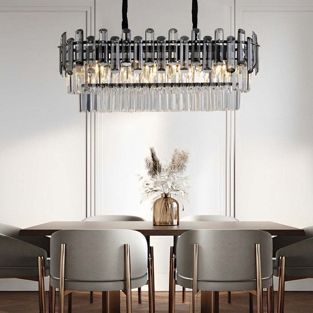 Lighom mid-century rectangular long white chandeliers in crystal — 32.3"