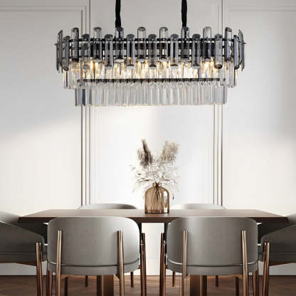 Long Rectangular Three Step Dimming LED Crystal Postmodern Chandelier-Lighom
