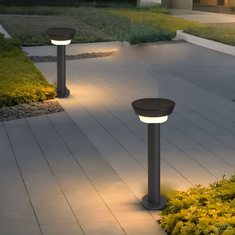 Modern Black Round LED Solar Outdoor Path Light with Stake - Garden Bollard Light-Lighom