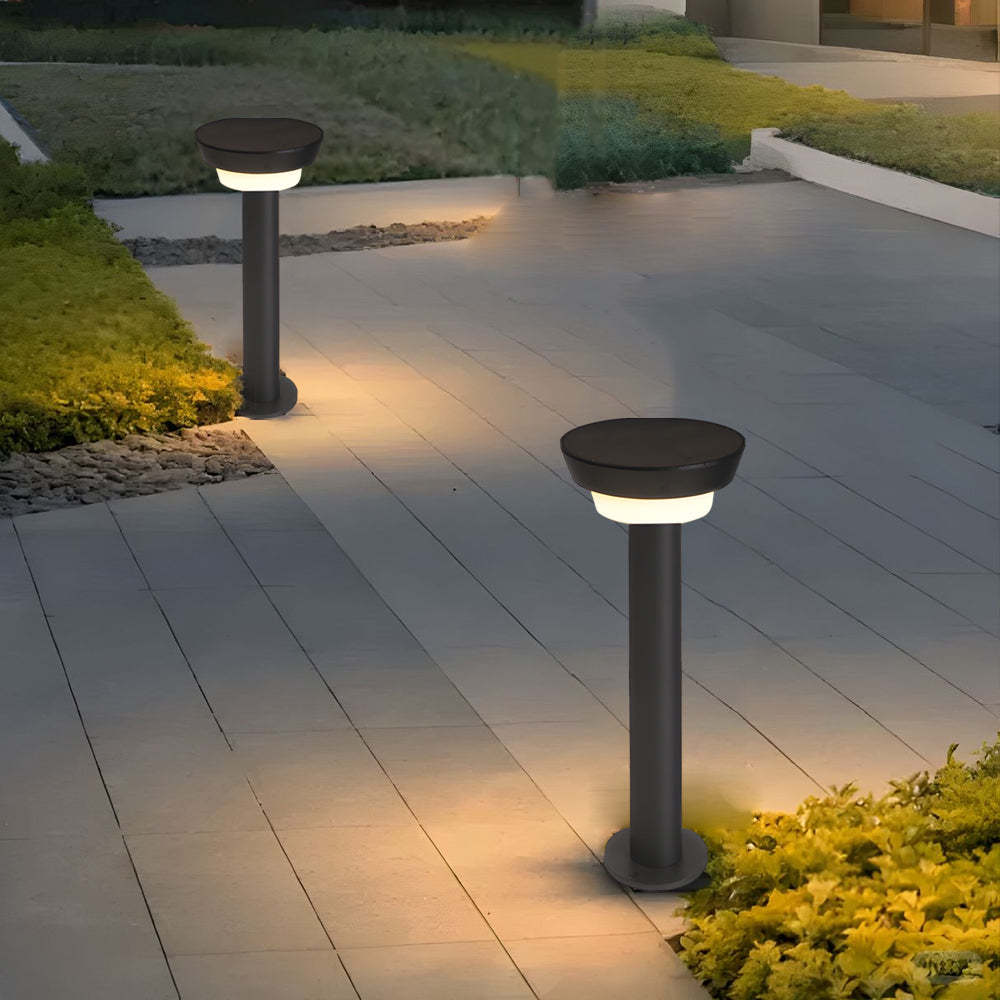 Modern Black Round LED Solar Outdoor Path Light with Stake - Garden Bollard Light-Lighom