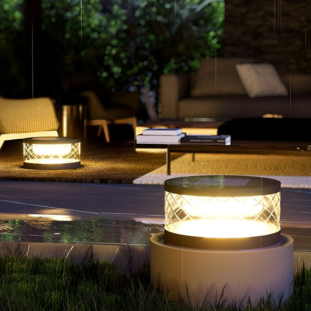 Round Acrylic Black Modern Solar Post Cap Light