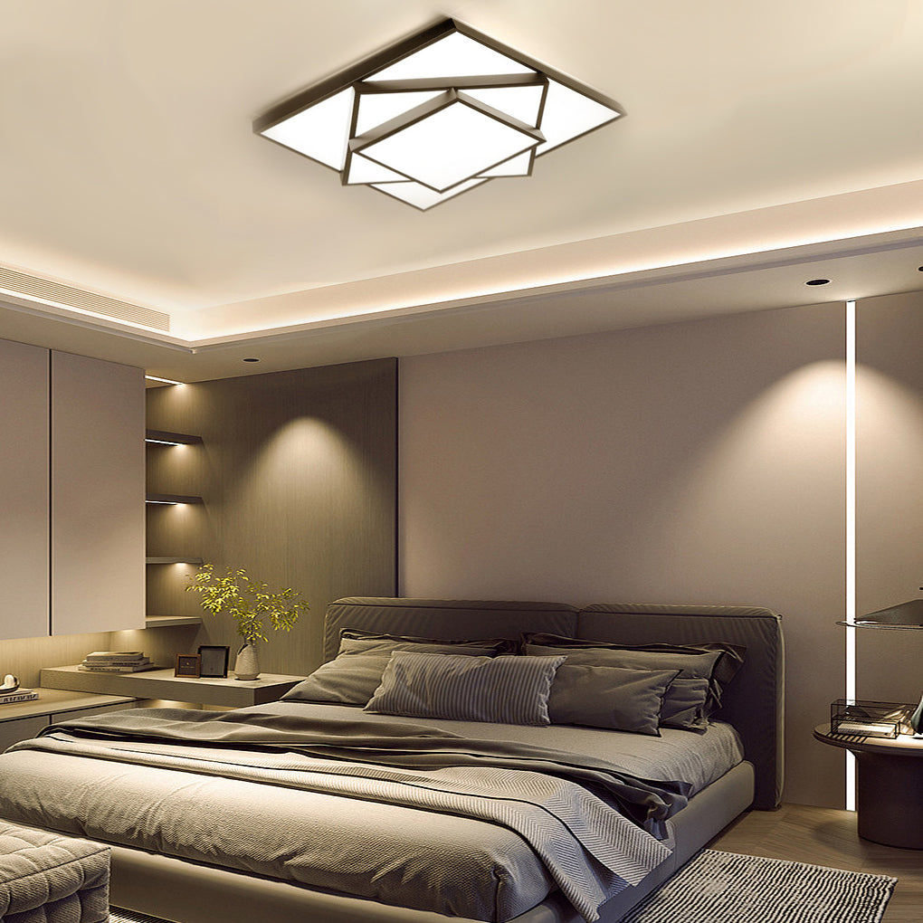 Modern square overlapping flush mount lighting in synthetic — Warm White (3000K) / Matte Black