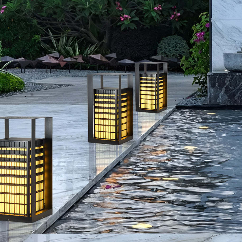 Black Industrial Cuboid LED Outdoor Pathway Lantern