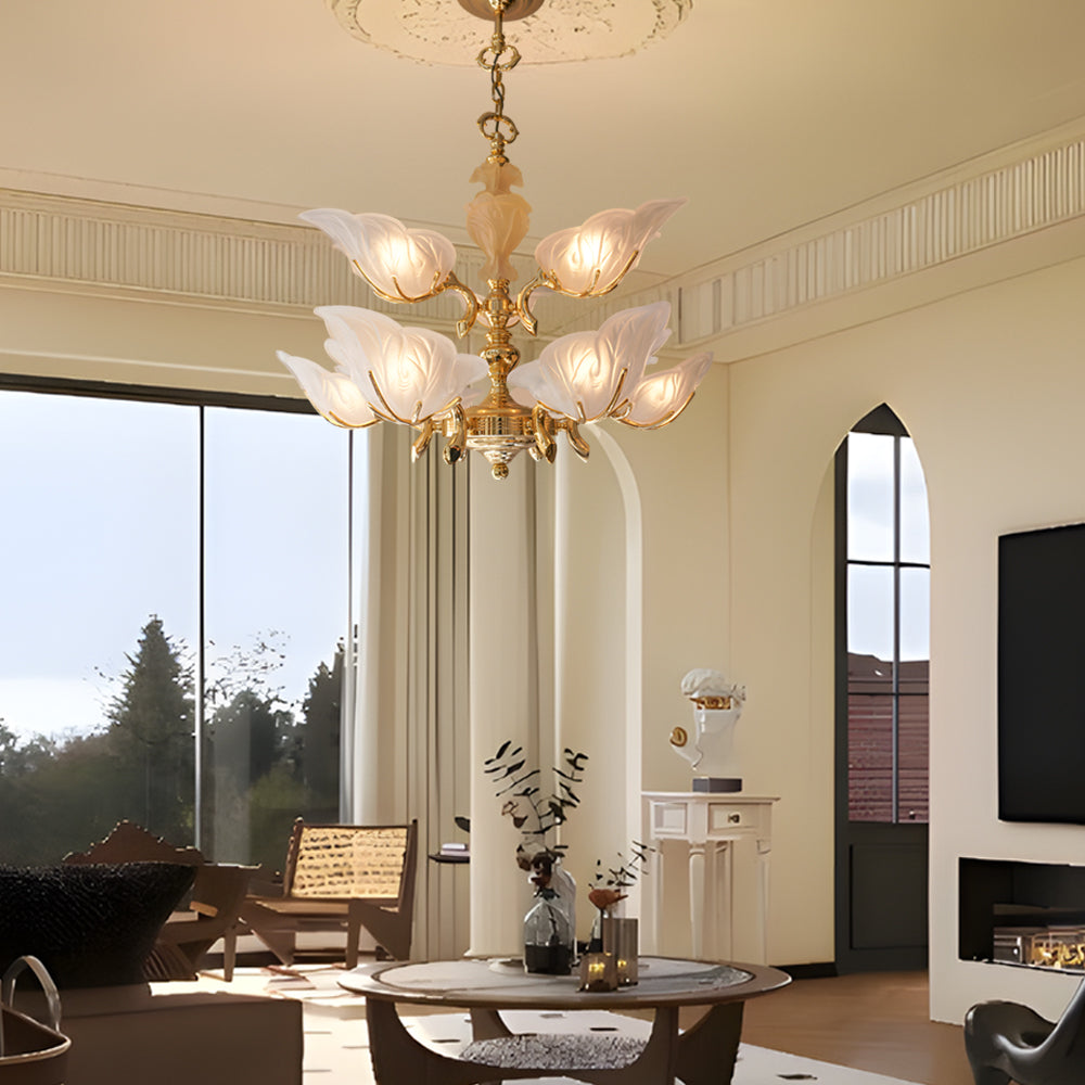 Gold brass glass copper leaves italian chandeliers - french