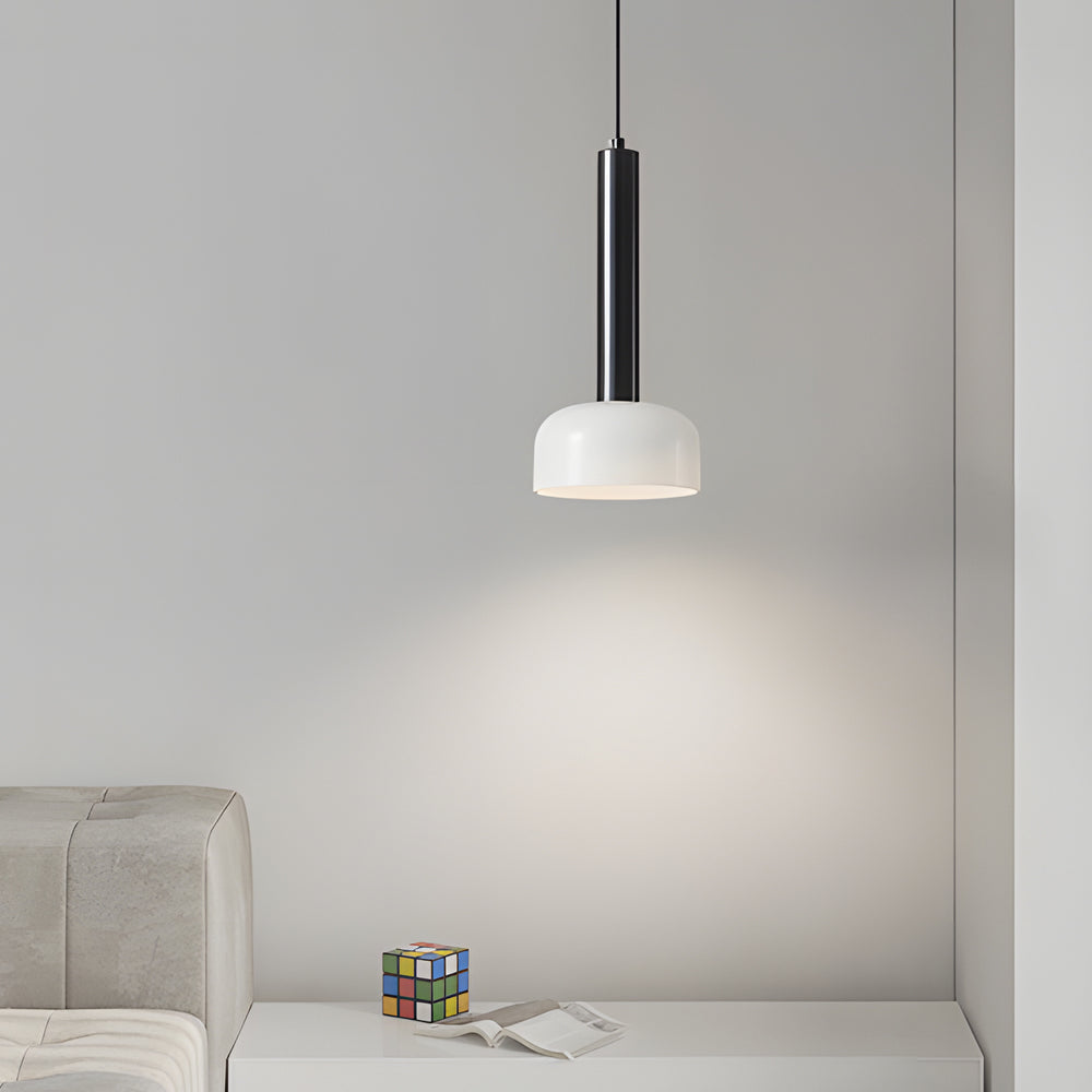 Modern Copper Tube White Glass Bowl Pendant