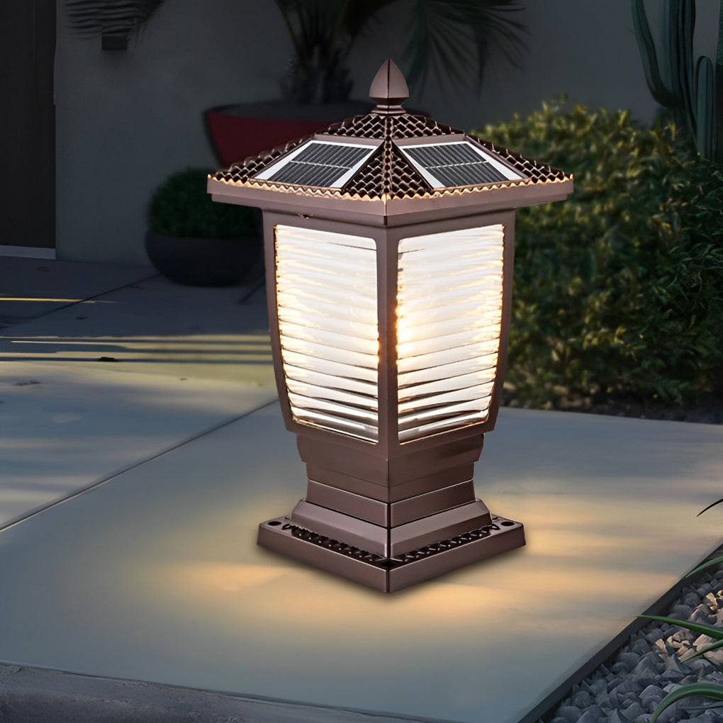 Retro Glass Aluminum Brown Modern Solar Fence Post Light