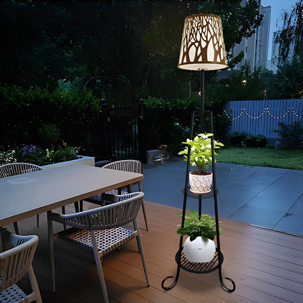 Modern Outdoor Floor Lamp with Shelves-Lighom