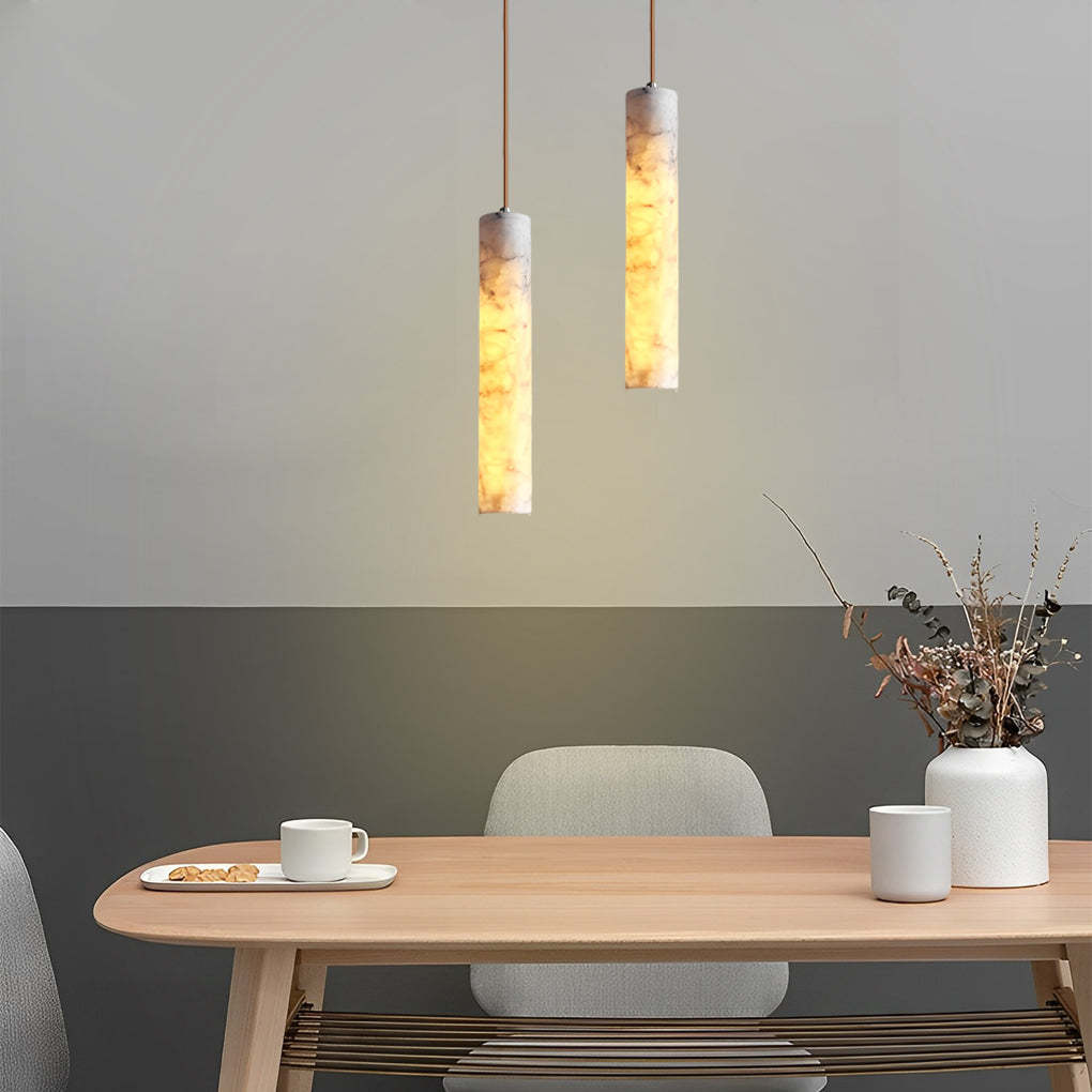 Elongated Cylindrical Marble Minimalist Pendant Chandelier