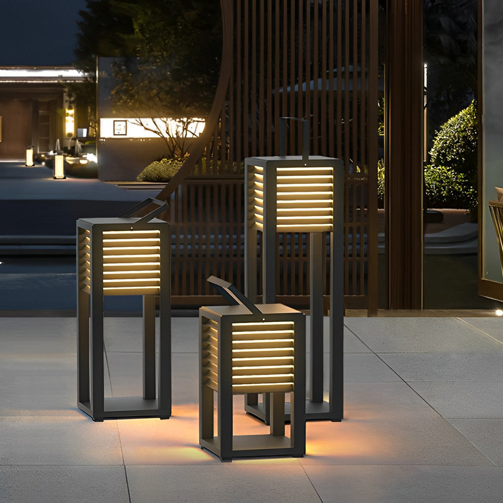 Square LED Black Modern Portable Solar Lawn Lamp