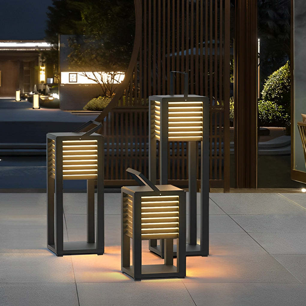 Square LED Black Modern Portable Solar Lawn Lamp