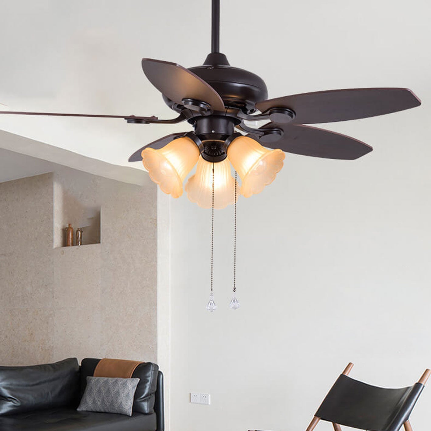 European Vintage Bell Ceiling Fan Light