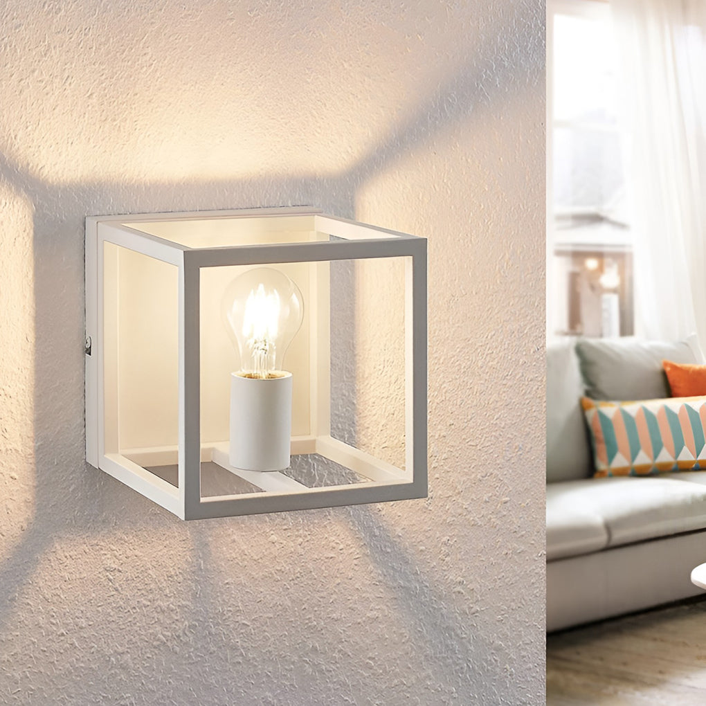 White metal frame square wall sconces - industrial