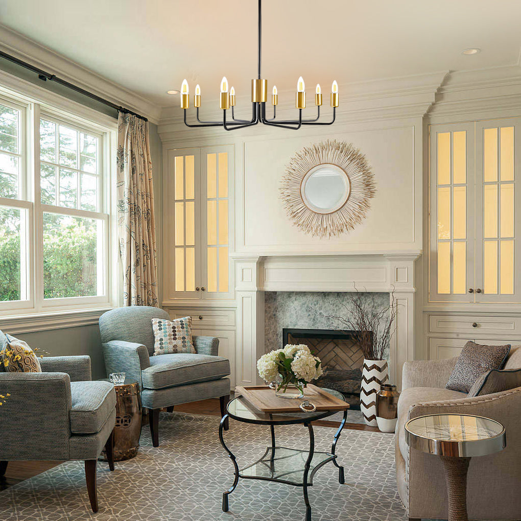Minimalist 8-light american chandeliers in iron metal wood