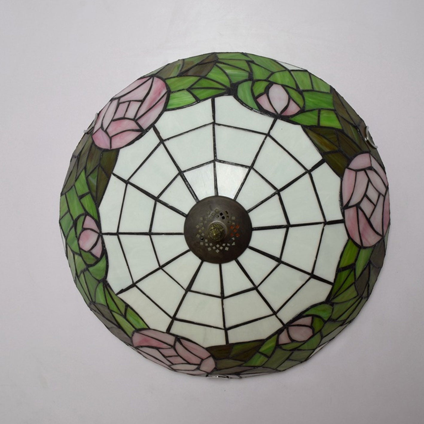 Tiffany European Stained Glass Rose Flush Ceiling Light
