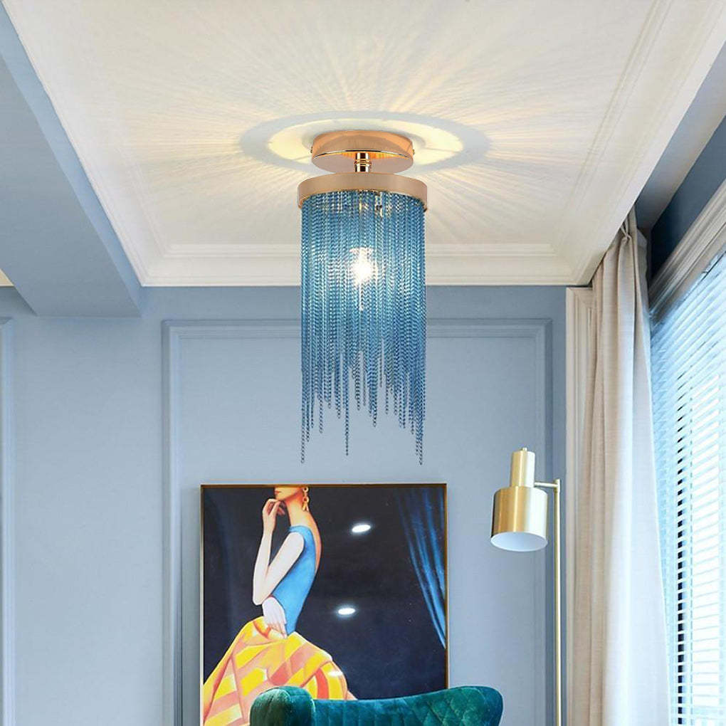 Metal LED Farmhouse Semi Flush Mount Tassel Pendant