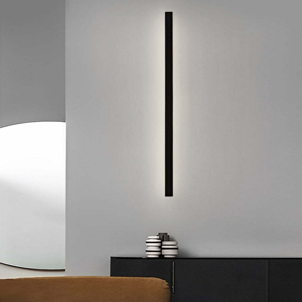 Minimalist Long Strip LED Waterproof Black Modern Solar Wall Sconce Lighting-Lighom