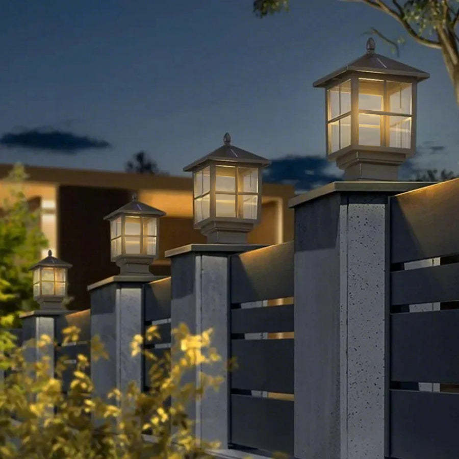 Traditional Square Waterproof LED Black Classic Solar Post Caps Lights-Lighom