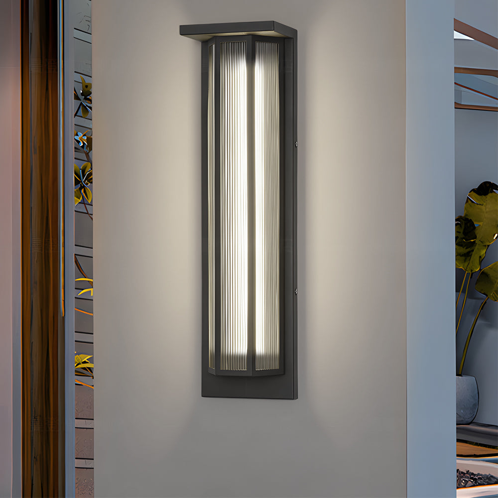 Industrial rectangular black outdoor wall lighting in acrylic — 20.5" H / Warm White (3000K) / Solar