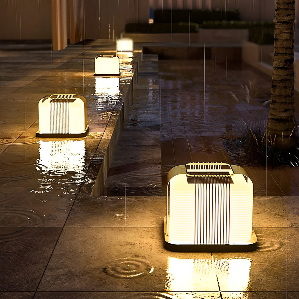 Lighom modern fence shade metal outdoor post lights — 7.9" W x 7.9" D x 6.9" H / Solar