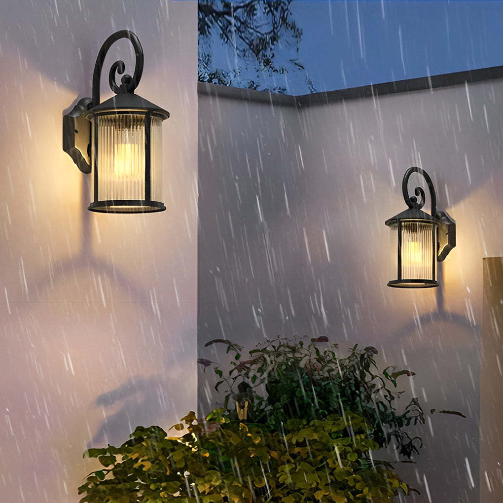 Waterproof Striped Glass Aluminum Black Retro Outdoor Wall Lights-Lighom