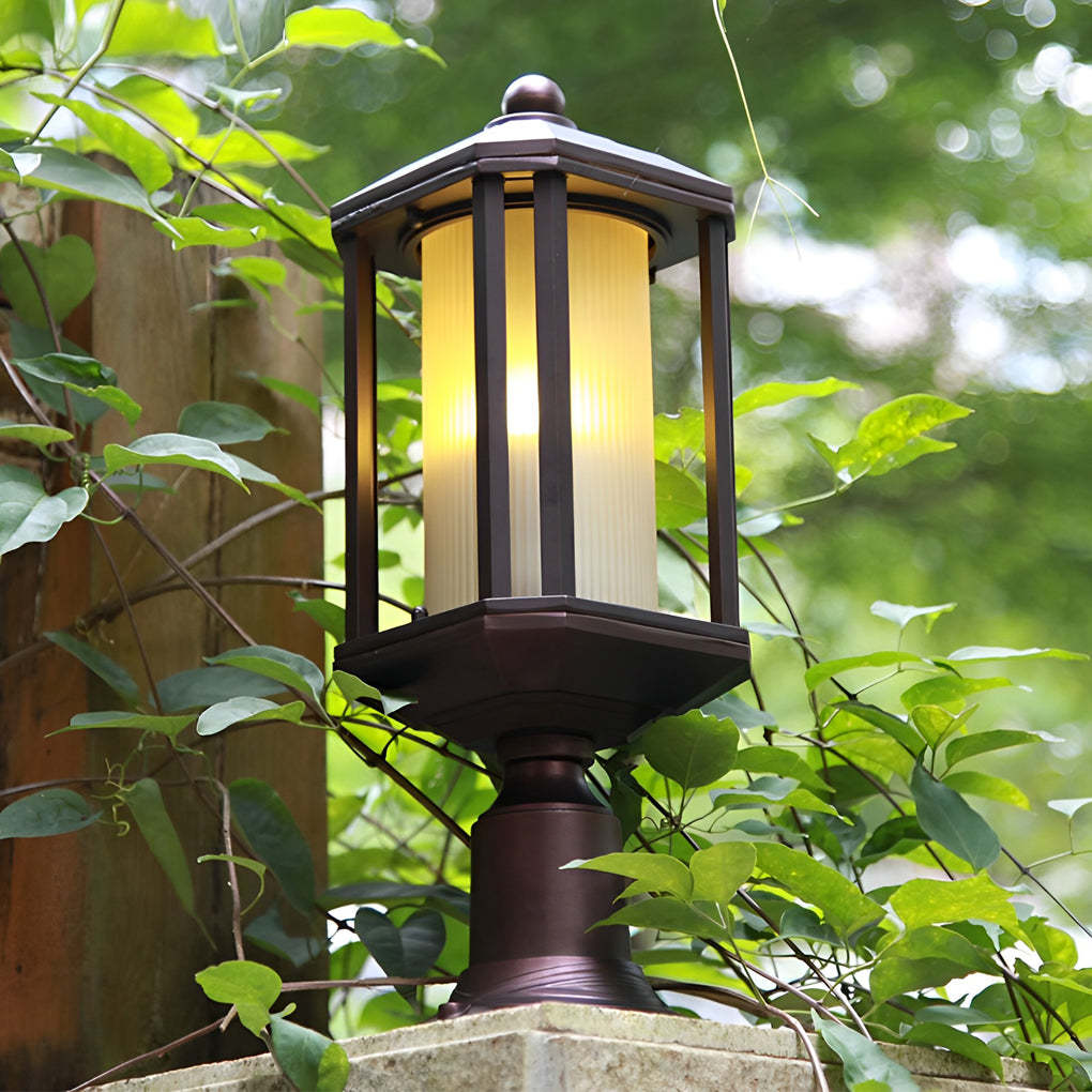 Retro Aluminum Waterproof Rose Gold American Style Outdoor Pillar Lamp-Lighom