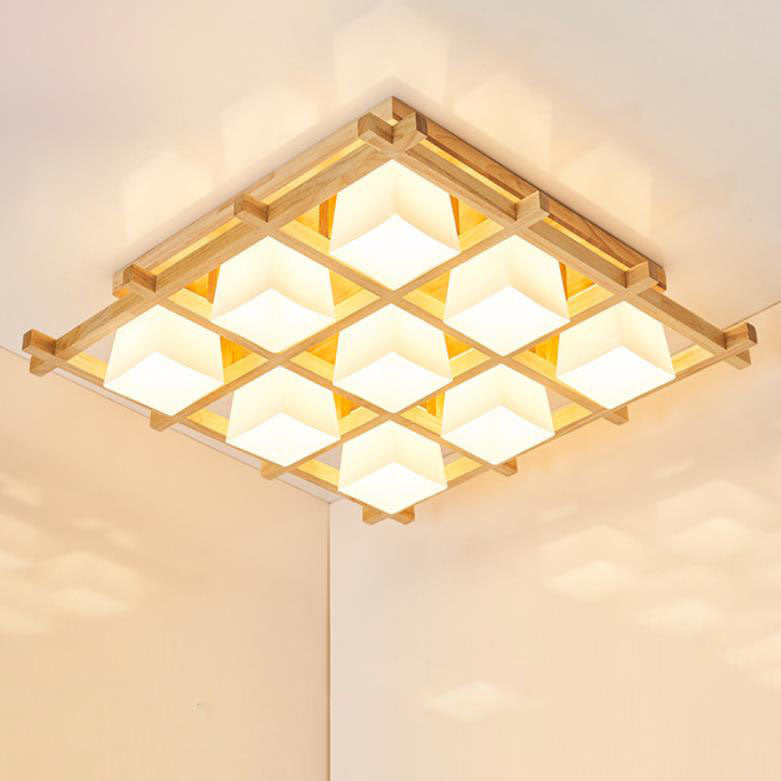 Japanese Wooden Square Flush Ceiling Light