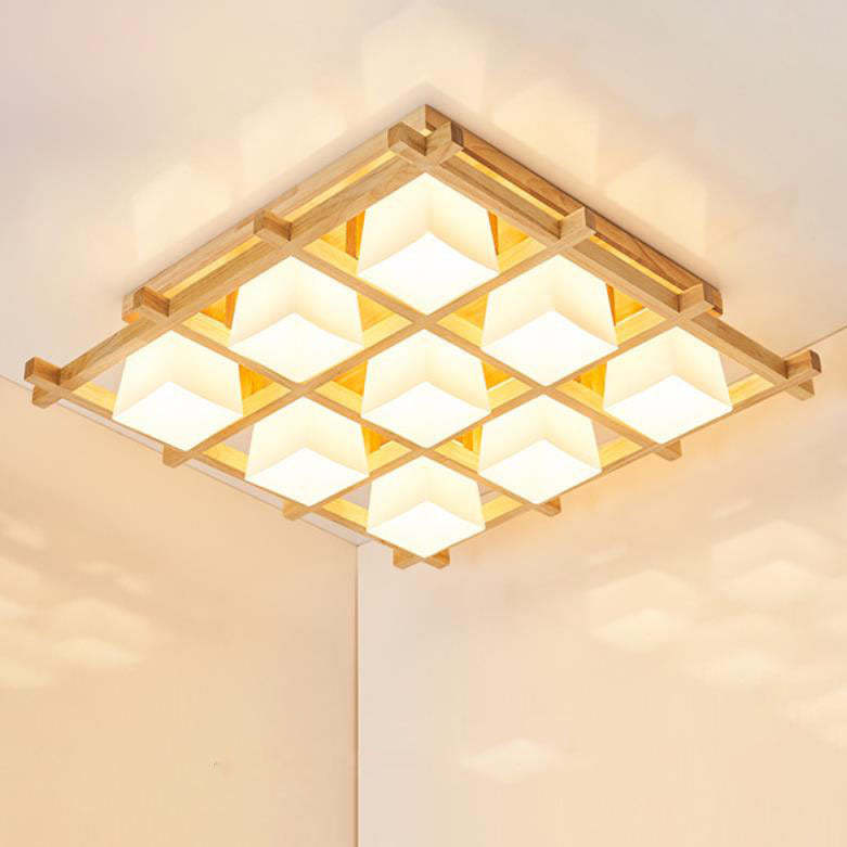 Japanese Wooden Square Flush Ceiling Light