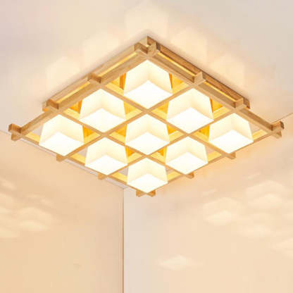 Japanese Wooden Square Flush Ceiling Light