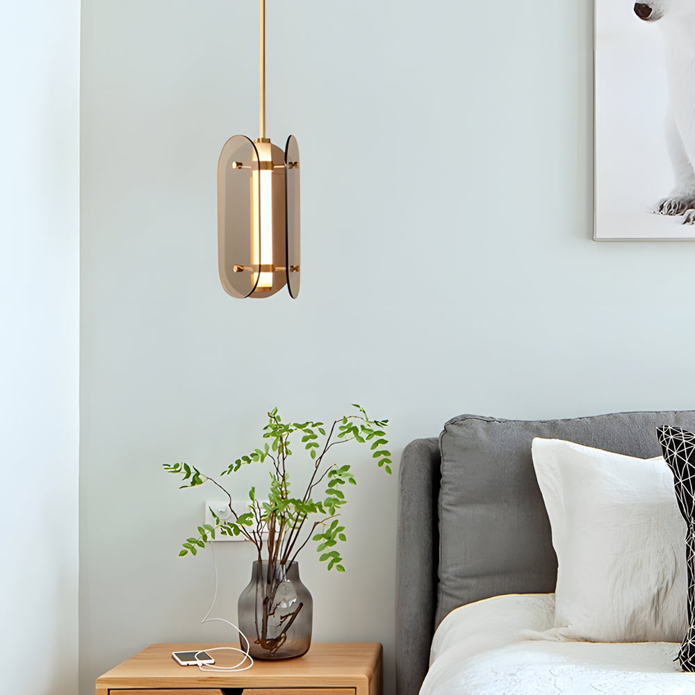 Modern round long brown pendant lighting — Cognac