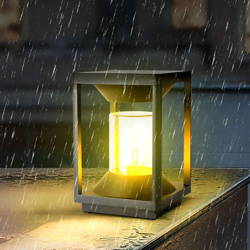 Modern fence square black synthetic outdoor post lights — Set of 2