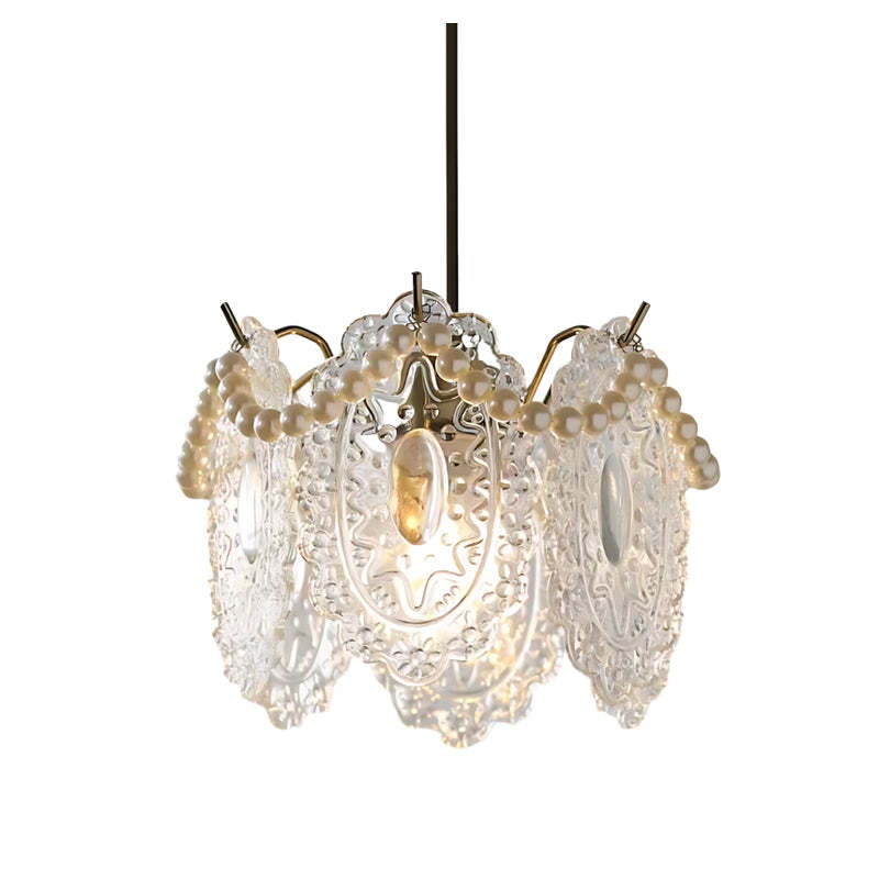 Glass Feathers Seashells Three Step Dimming French Style Chandelier-Lighom