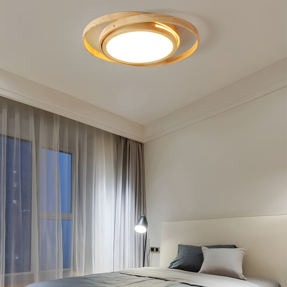 Modern wooden ring oak flush mount lighting — 19.7" / Warm White (3000K)