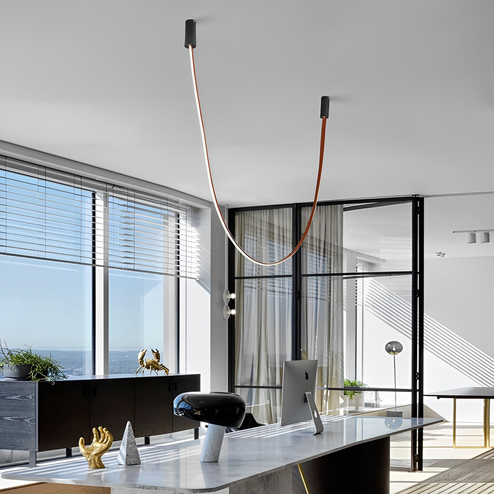 Leather flexible home brown pendant lighting in leather — 39" L / White