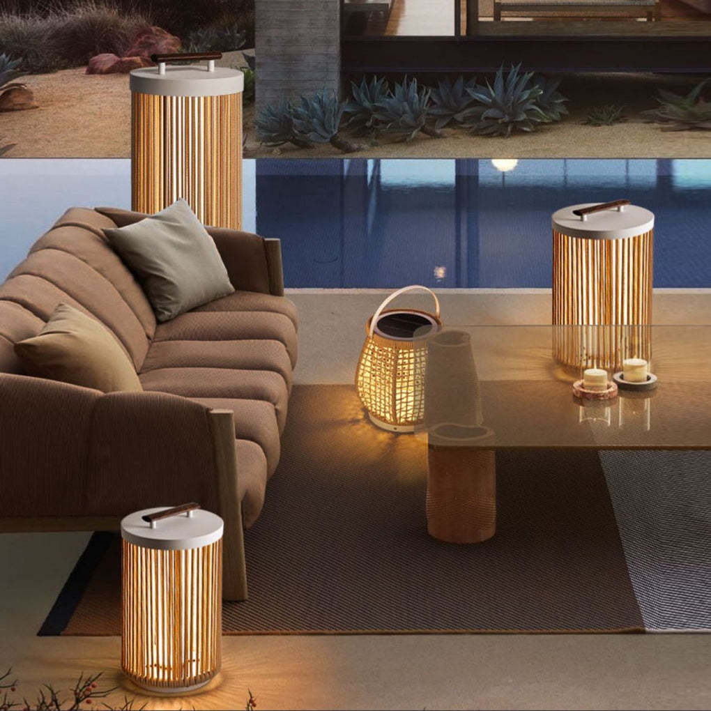 Handmade Rattan Modern Portable Solar Outdoor Lantern
