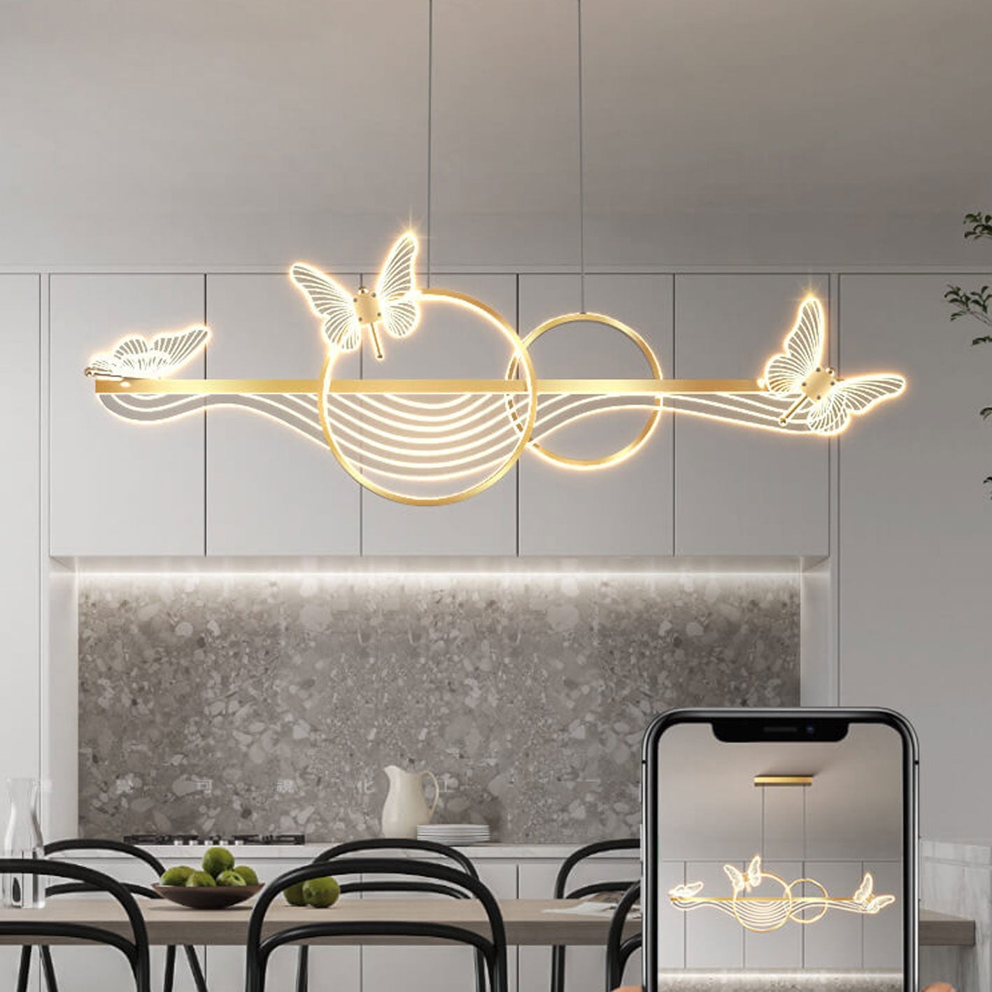 Nordic Butterfly Round Linear Island LED Chandelier