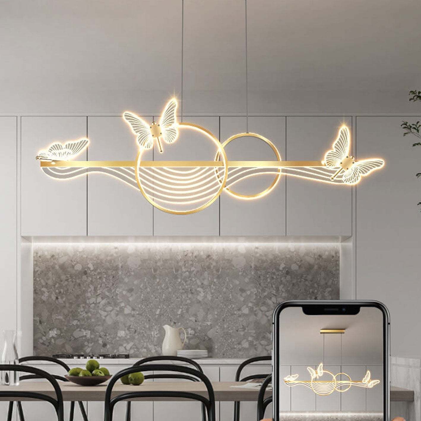 Nordic Butterfly Round Linear Island LED Chandelier