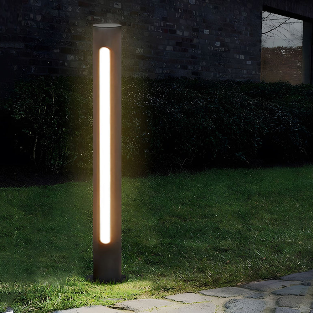 Matte Black Cylinder Outdoor Pathway Light with Strip LED Lighting - 15.8''/29.5'' H-Lighom