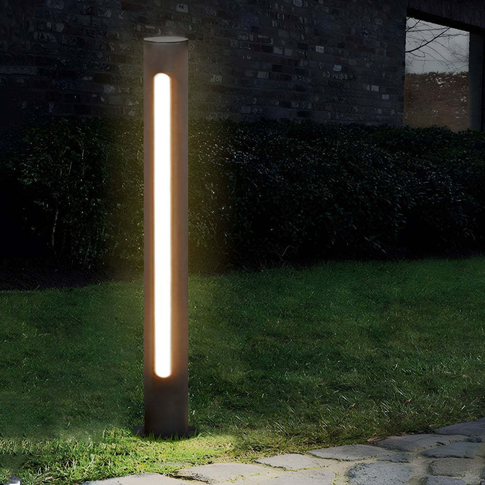Matte Black Cylinder Outdoor Pathway Light with Strip LED Lighting - 15.8''/29.5'' H-Lighom