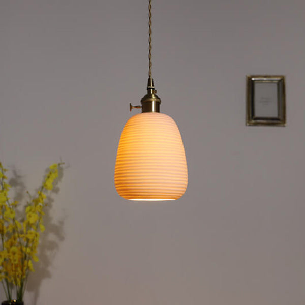 Nordic Japanese Ceramic Brass Oval Pendant Light