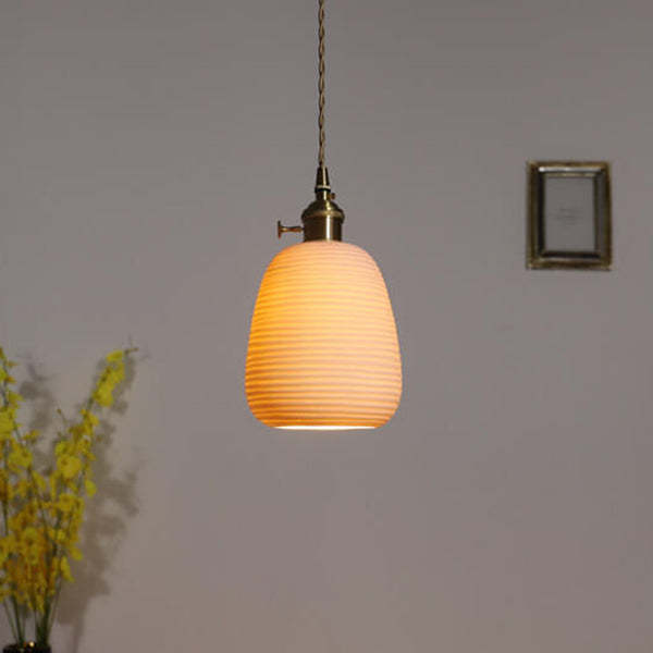 Nordic Japanese Ceramic Brass Oval Pendant Light