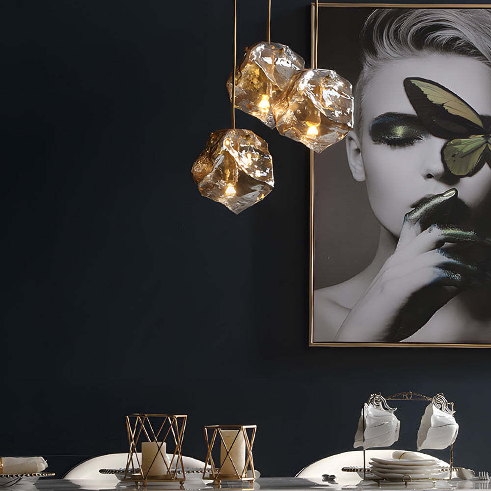 Irregular Lava Glass Copper Post-Modern Chandelier