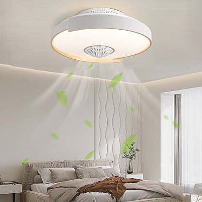 Modern 6-Speed Bladeless Ceiling Fan with Dimmable LED Light  - Round-Lighom
