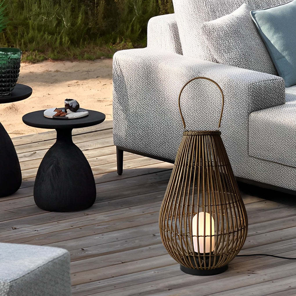 Portable Waterproof Handmade Rattan Iron Modern Outdoor Light Lanterns-Lighom
