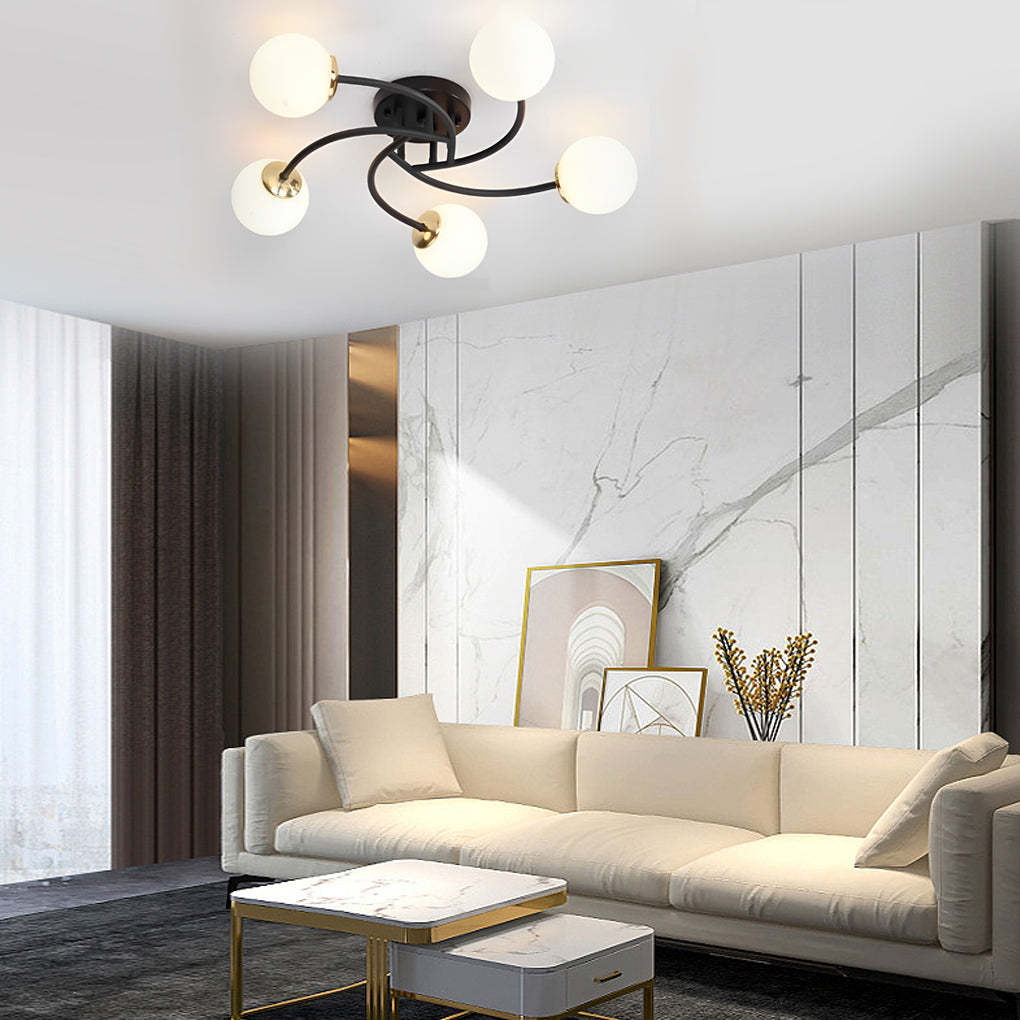 5-Light Glass Globe Swirled Metal LED Modern Ceiling Light