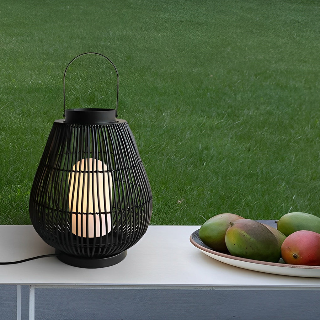 Portable Black Modern Iron Woven E27 Pillar Accent Outdoor Lantern-Lighom